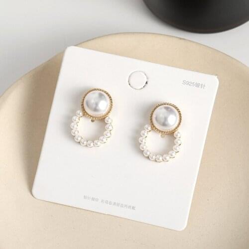 BLIJERY New Elegant Hollow Pearl Circle Stud Earrings For Women Fashion Sweet Cute Earring Bijoux Brincos Party Jewelry Gifts