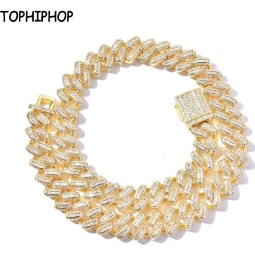 TOPHIPHOP 15mm Micro Inlaid Cubic Zirconia Cuban Chain Necklace Iced Bling Womens Mens Necklace High Quality Jewelry Gift Box
