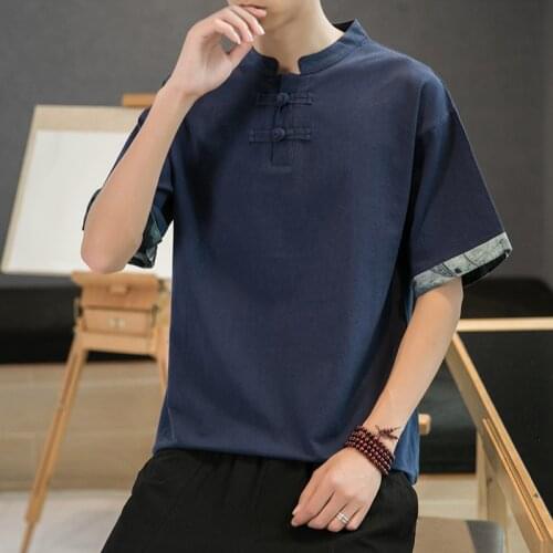 Summer Chinese Style Clothes Mens Wear Large Casual Short Sleeve Linen Shirt for Men Chinese Traditional Tops