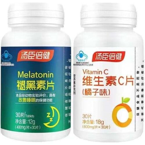 Melatonin 400mg/60pcs Fall asleep faster stay asleep longer Help Improve Sleep delay aging relieve stress Add vitamin C tablet