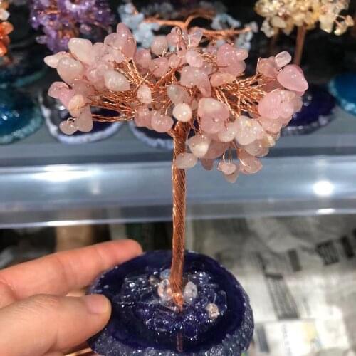 Mini Crystal Tree + Base Agate Piece, Chinese Style Feng Shui Brings Fortune And Luck Home Decoration Birthday Gift