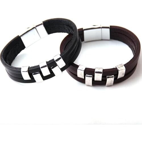 Fashion Leather Bracelets Noble Black Leather Wrap Armband