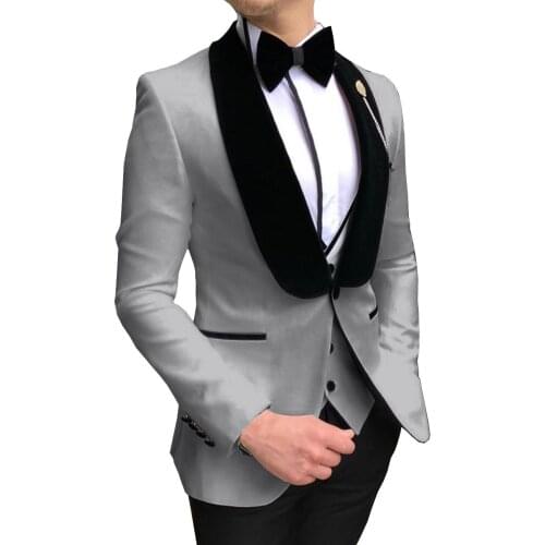 Fashion Mens Suits 3 Pieces Slim Fit Prom Tuxedos Tweed Shawl Lapel Wedding Grooms Blazer Vest Pants Wholesale 2021