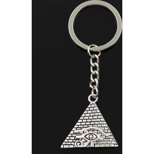 Fashion 30mm Key Ring Metal Key Chain Keychain Jewelry Antique Silver Color Plated Egyptian Pyramid Eye Of Horus 30x31mm Pendant