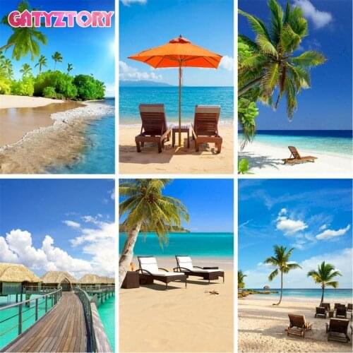 GATYZTORY DIY Beach Pictures By Number Kits HandPainted Paintings Art Painting By Numbers Landscape Drawing On Canvas Home Decor