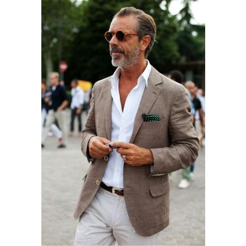 Latest Coat Pant Design Brown Linen Summer Casual Beach Terno Loose Men Suit Groom Tuxedo 2 Piece Suits Custom Blazer Masculino