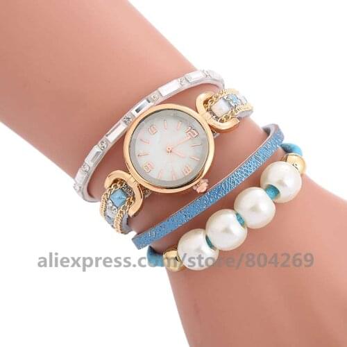 Wholesale Fashion Women Long Leather Watches Big Chain Beads Analog Quartz Dress Watch Wrap Around Wrist Watches