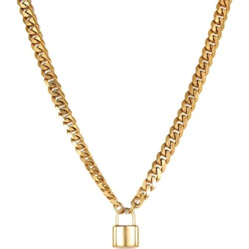 Hip Hop Style Stainless Steel Thick Chain Necklace Padlock Pendant Necklace For Women Girls Rock Style Jewelry