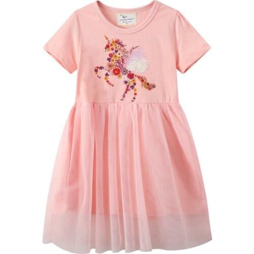 Frocks for Girls Summer Toddler Clothes Pink Unicorn Sequined Casual Cotton Vestiods Dress for kids 2-7 Years