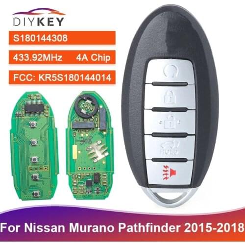 DIYKEY S180144308 KR5S180144014 433.92MHz with 4A Chip for Nissan Murano Pathfinder 2015 2016 2017 2018 Remote Key Fob 5 Button