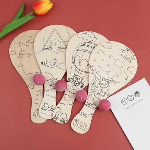 Painting Graffiti Toys DIY Racket Wooden Toy For Children Manual Painting Pat Ball Kids Educational Handmade Game Arts Crafts