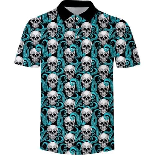 LCFA Polo Shirts Men Summer Casual 3D Printed Skull Short Sleeve Turn-Down Collar Quick-drying Shirts Men Plus Size Customizable