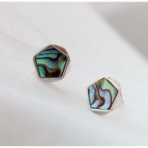 Authentic 925 Sterling Silver Inlaid Natural Abalone Shell polygon Earring 18K Gold Plated Trendy Jewelry Gift Silver Earrings