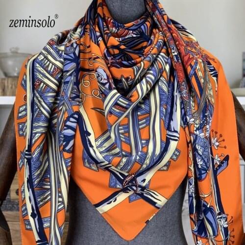 Luxury Brand Women Silk Scarf Horse Print Shawls Large Bufandas Echarpe Polyester Scarves For Women Femme Sjaals Hijab 130*130cm