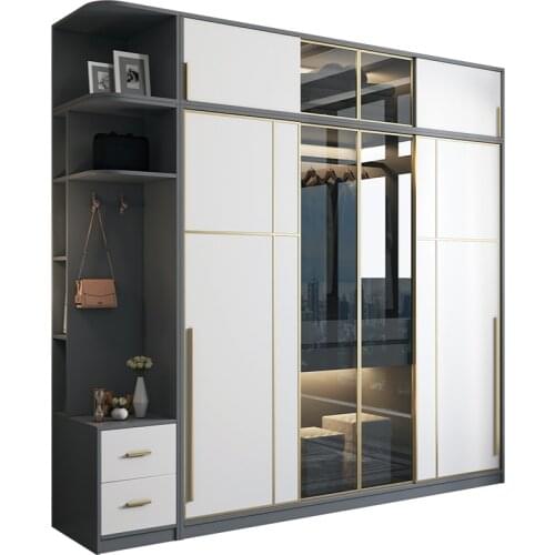 Modern luxury wardrobe household bedroom wardrobe sliding door storage cabinet simple glass sliding door assembly wardrobe