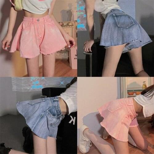 Korean Fashion Summer Denim Shorts Harajuku Women High Waist Casual Versatile Vacation Wide Leg Shorts Feminino Ropa Mujer 2021