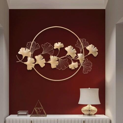 Modern Home Chinese Style Iron Art Ginkgo Leaf Wall Hanging Decoration Living Room Wall Decoration Metal Leaf Wall Decoration