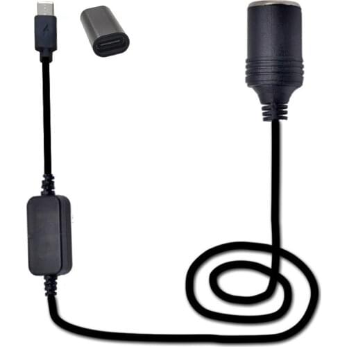 USB C PD Female Type-C Male to 12V Car Power Socket Cable for Car DVR GPS E-Dog