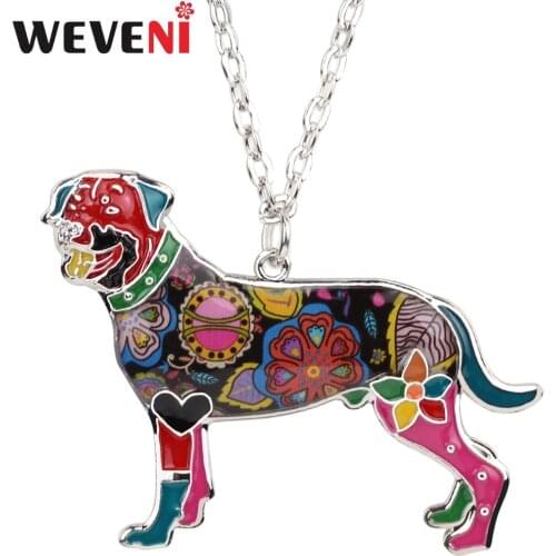 WEVENI Alloy Enamel Rottweiler Dog Necklace Pendant Chain Collar Floral Animal Jewelry For Women Girls Pet Lovers Gift Wholesale