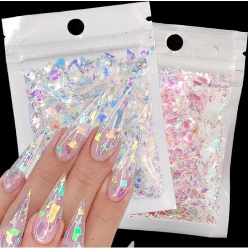 Candy Holographics Glitter Glass Paper Irregular Nail Flakes Slices Mirror Sparkly Butterfly Sequins Paillette Nail Art Decor