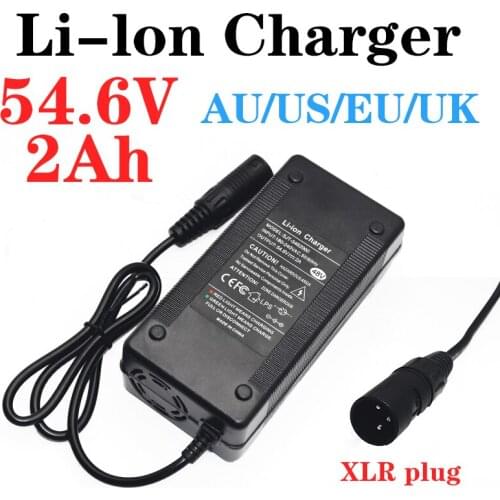 48V 2A Lithium battery pack Charger 54.6V2A 13S Scooter ebike li-ion battery Charger With 3-Pin XLR Socket connector EU/US/AU/UK