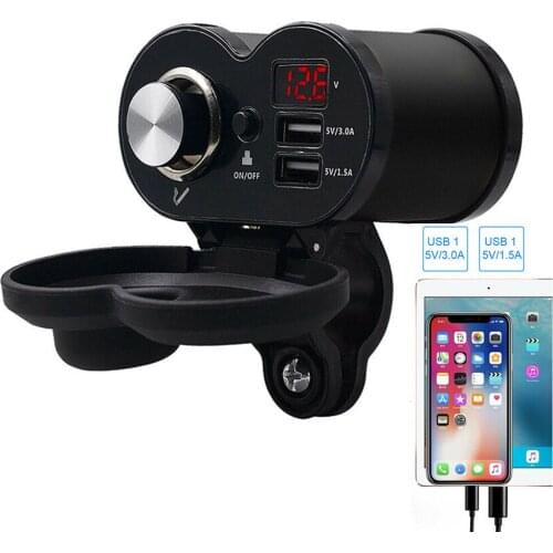 3 in 1 Motorcycle Cigarette Lighter Socket LED Voltmeter Digital Display Dual USB Charger Moto Mobile Phone Fast Charging