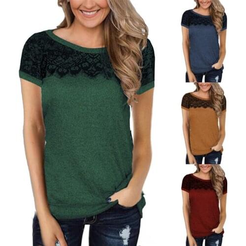 T Shirt Women 2021 New Arrival Summer Style Fashion Lace Stitching Pure Color T-shirt Short Sleeves Tshirt Dropshipping LCY2103