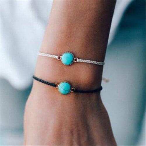 Summer Bohemia Fashion Turquoises Charm Rope Bracelet Leather Cord for Women Handmade Bracelet Jewelry Gifts