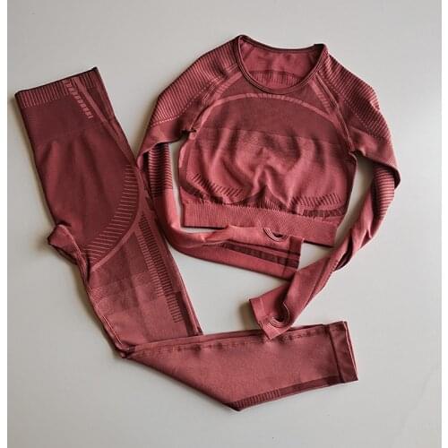 Fitness Leggings+Cropped Shirts Gym Clothing Sport Suit Seamless Women Yoga Set Women Long Sleeve Tracksuit Sport Bra Top