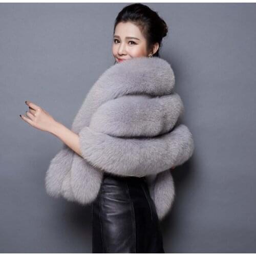 New Autumn Winter Faux Fur Shawl Coats Women Pink Fox Fur Capes Coat Women Wedding Dress Ponchos Fur Wrap Tops Swing Famale M164