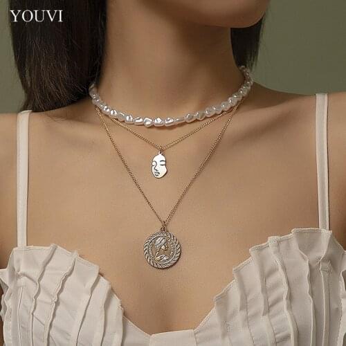 YOUVI 3Pcs Womens Pearl Necklace Jewelry Korean Fashion Gothic Accessories Chains Pedant Necklace for Women Jewelry Choker