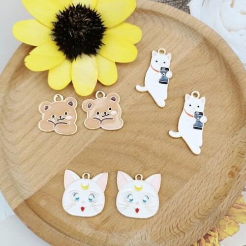 10pcs Enamel Alloy Charms Lovely Cats Bear Charm Pendants Fit Earring Bracelet Dangles DIY Jewelry Accessories Phone Case Decor