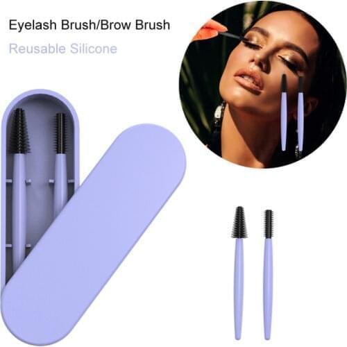 2pcs/set Silicone Eyelash Eyebrow Brush With Box Environmentally Friendly Reusable Portable Creativity Makeup Brush Set 5colors