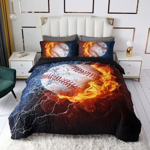 3D Baseball Comforter Bedding Set King Microfiber Fabric Kids Comforter Duvet with Pillowcase Boys Comforter Set Quilt Twin
