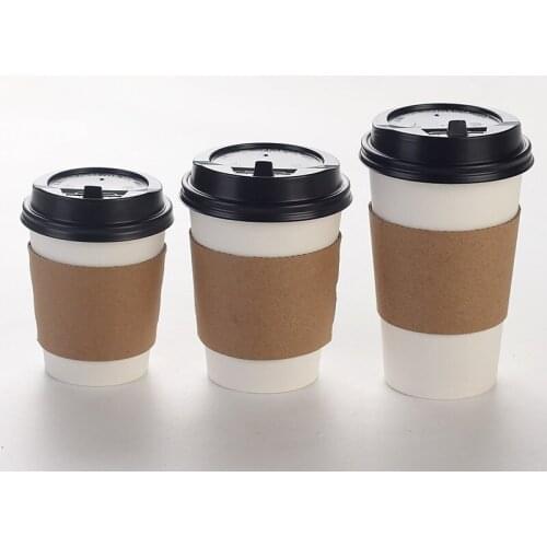 50pcs Thick disposable coffee cup 14OZ 400ml/16OZ 500ml milk tea hot drink paper cup with lid and kraft paper sleeves wholesale
