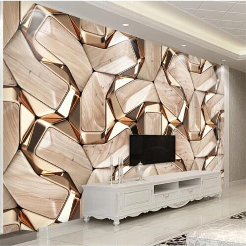 Modern Abstract 3D Golden Geometric Metal Block Photo Wallpapers for Living Room Bedroom Decor Wall Paper Papel De Parede 3d