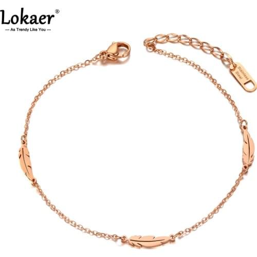 Lokaer Fashion Bohemia Titanium Stainless Steel Feather Charm Anklets For Women Summer Beach Leg Bracelet Foot Jewelry A21003