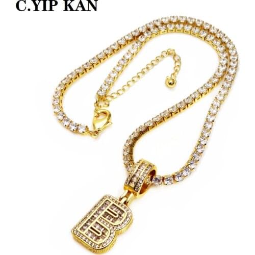 C.YIP KAN Stylish gold-plated CZ cubic Zirconia round punk first letter pendant necklace for men and women gift from friends
