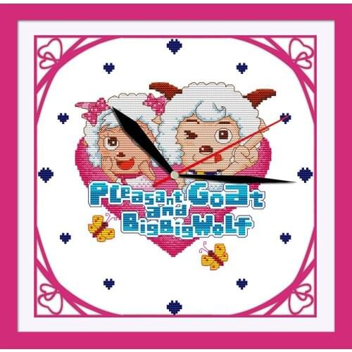 Everlasting Love Pleasant Sheep Clock Ecological Cotton Cross Stitch 11CT And 14CT Printed Christmas New Year