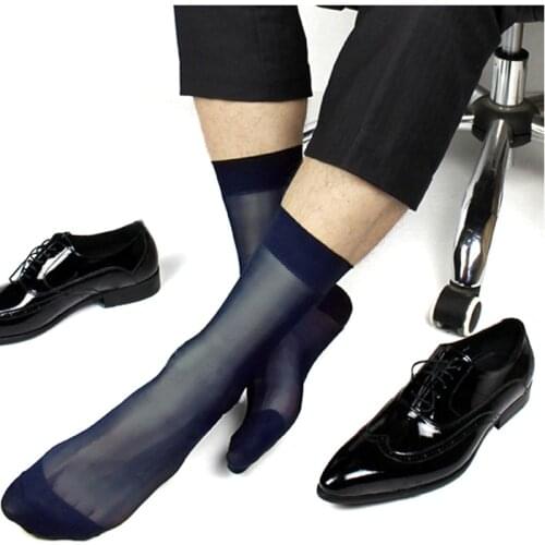 Black Navy Male Suit Dress Sexy Silk Socks Sheer Mens Formal Socks Best Quality Man At Play Transparent SM