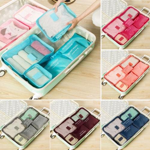 Faroot 6PCS Large Waterproof Travel Clothes Storage Bags Luggage Pouch Packing Cube Nylon Mesh cases Casual Solid Color