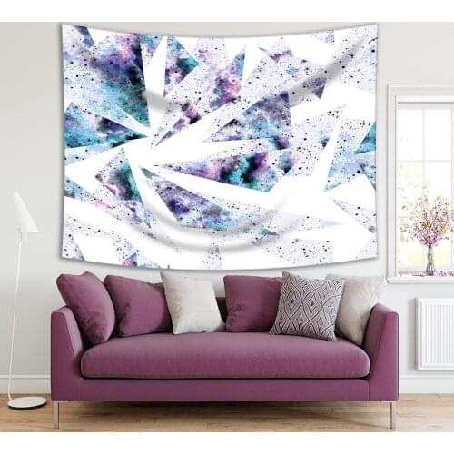 Tapestry Purple Triangles and Black Dots on White Background Broken Glass Geometric Patterns Printed