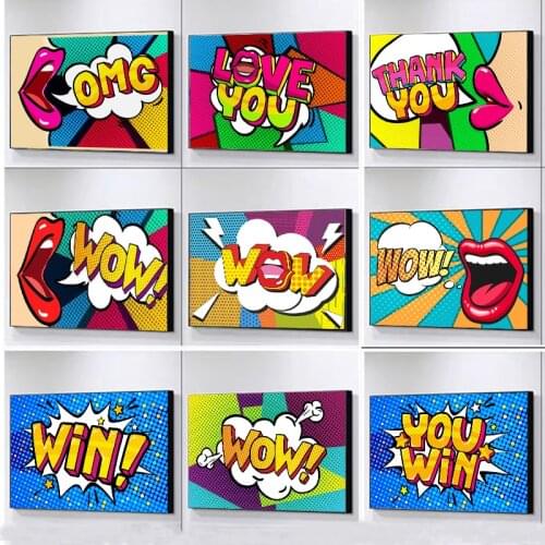 Pop Art WOW OMG Comic Style Woman Lips Canvas Art Paintings Graffiti Art Poster and Print Wall Art Picture for Home Decoration