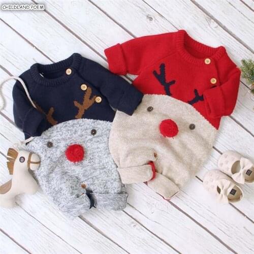 Christmas Baby Romper Reindeer Knitted Baby Clothes Newborn Baby Girl Romper Cotton Baby Jumpsuit Infant Baby Boy Romper Overall