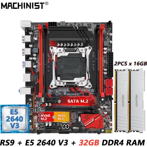 Machinist X99 Motherboard With Xeon E5 2640 V3 2*8GB= 16GB DDR4 2133 ECC Memory Combo Kit Set Four channels LGA 2011-3 x99 RS9