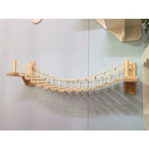 Cat jumping bridge 90-140 cm optional, pet furniture rope cat climbing bridge frame wall-mounted wooden cat tree house bed sisal