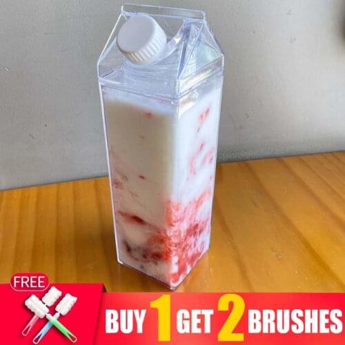 1000ml Creative Cute Plastic Clear Milk Carton Sports Water Bottle Transparent Juice 500ml Water Cup BPA Free Shaker Waterbottle