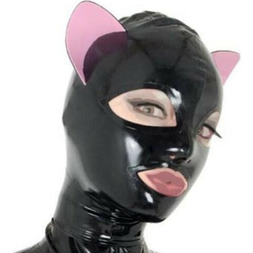 Latex Hood with Cat Ears Back Zipper Handmade Rubber Mask Cosplay Wear Costume sex toys for couples adult toys chastity