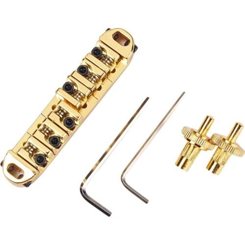 Brass Roller Adjustable Saddle Tune-O-Matic Zinc Alloy and Brass Rollers Bridge for Lp Electric Guitar,Gold