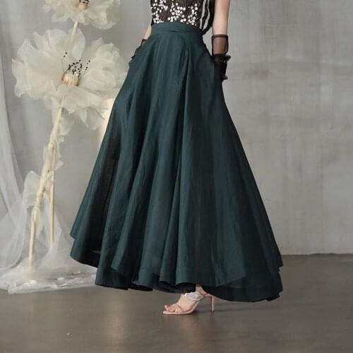 Linennaive Teal Green Skirt Handmade Wedding Skater Skirt Floor length For Woman Temperament Wedding Party Daily Life Dress 2021